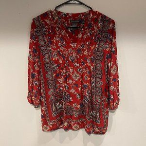 Chelsea & Theodore Red Floral 3/4 Sleeve Women's Blouse
